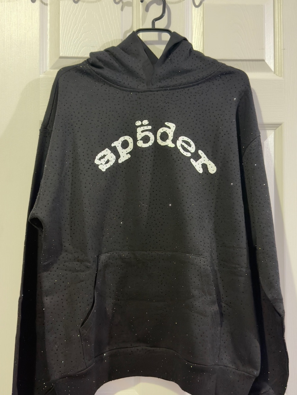 Black VVS Sp5der Hoodie with White Curved Logo